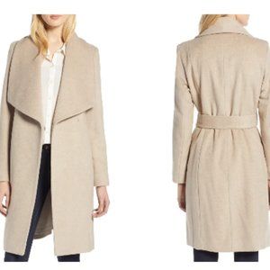 Cole Haann Signature Slick Wool Blend Wrap Coat in Bone Size 8